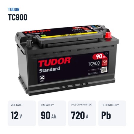 Batteria auto Tudor TC900 12V 90Ah 720A – dati principali