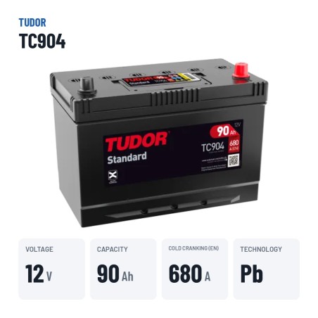 Car battery Tudor TC904 12V 90Ah 680A – key specs