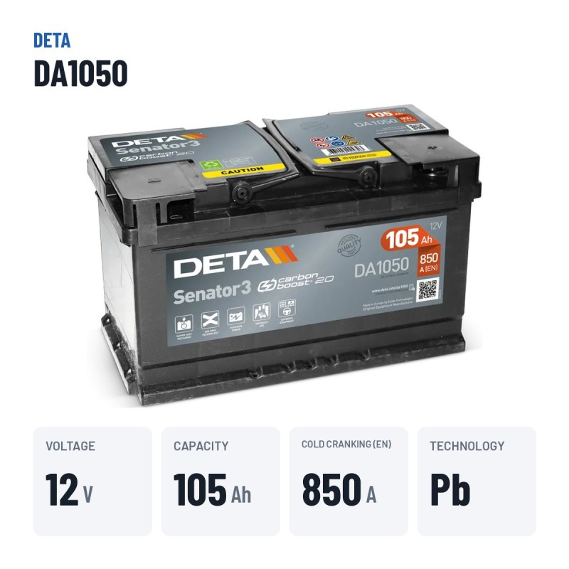 Car battery Deta DA1050 12V 105Ah 850A – key specs