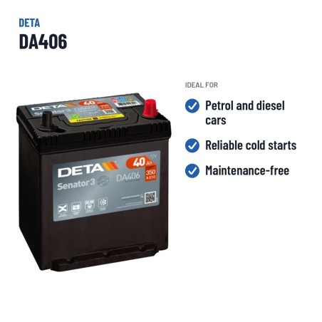 Batterie voiture Deta DA406 12V 40Ah 350A – utilisations recommandées
