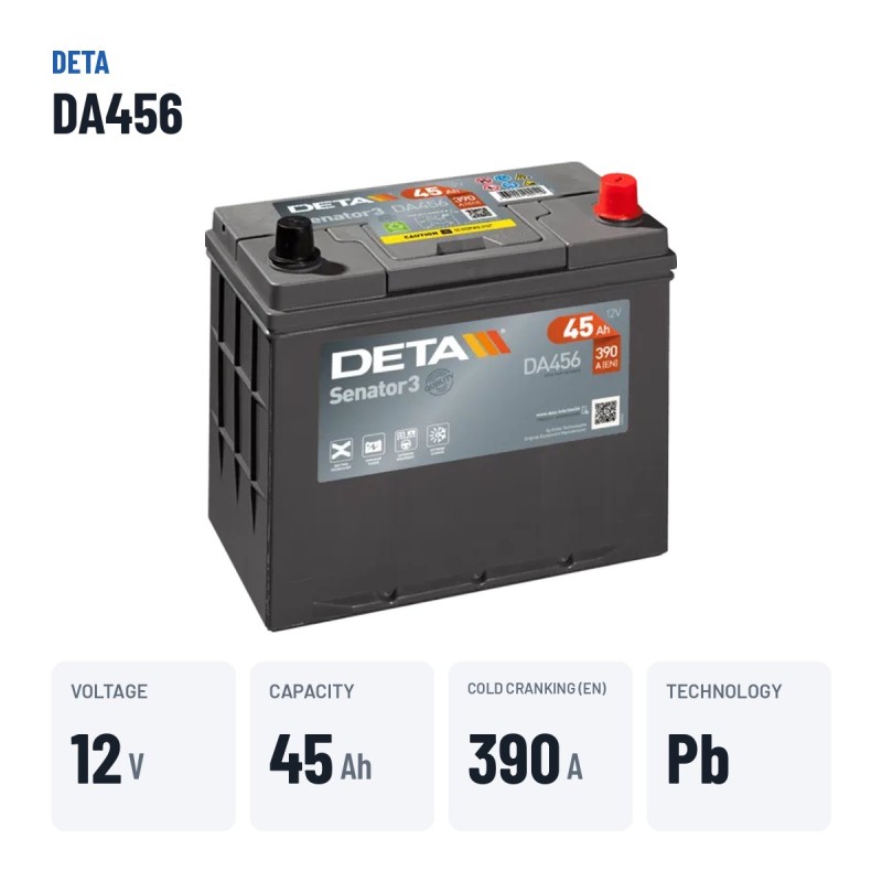 Bateria de carro Deta DA456 12V 45Ah 390A – dados principais