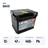 Car battery Deta DA472 12V 47Ah 450A – key specs