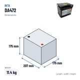 Car battery Deta DA472 12V 47Ah 450A – dimensions 207 × 175 × 175 mm