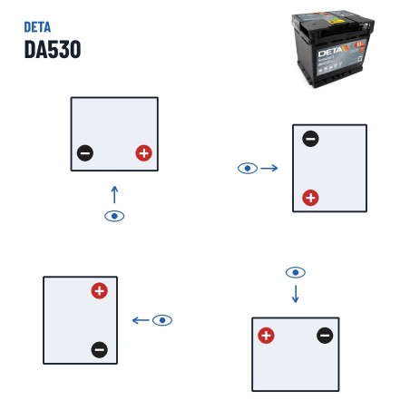 Batterie voiture Deta DA530 12V 53Ah 540A | baterias.com