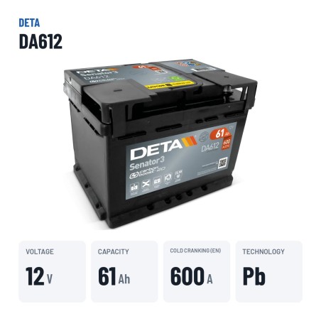 Batería de coche Deta DA612 12V 61Ah 600A – datos clave