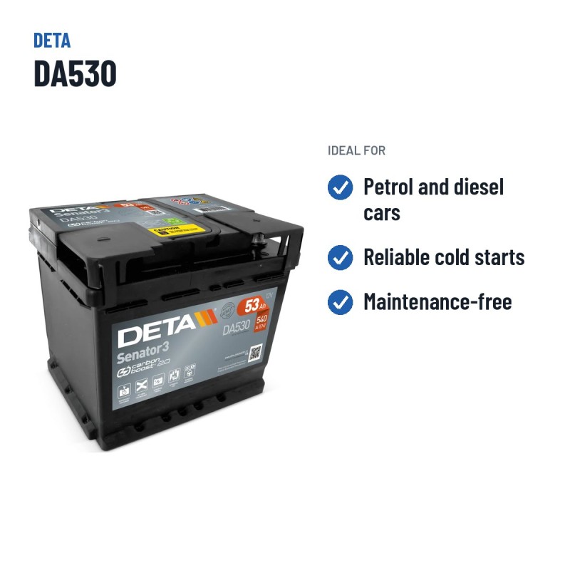 Batterie voiture Deta DA530 12V 53Ah 540A | baterias.com