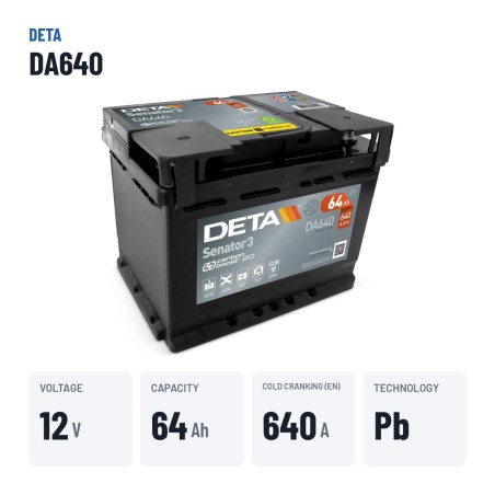 Batteria auto Deta DA640 12V 64Ah 640A | baterias.com