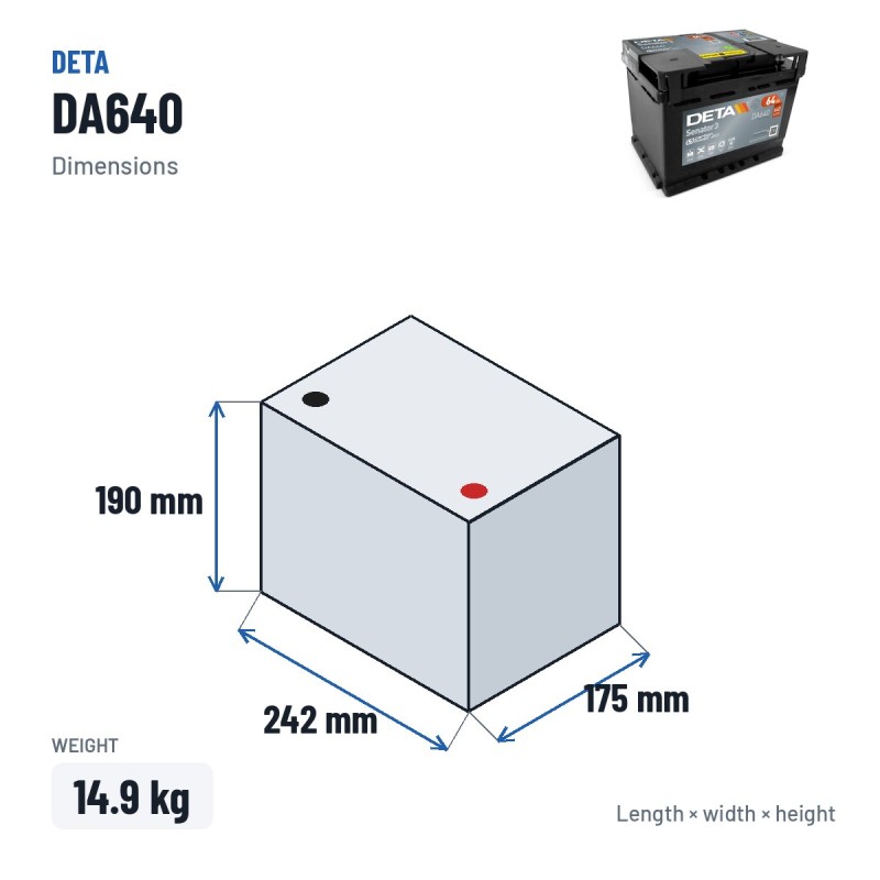 Batteria auto Deta DA640 12V 64Ah 640A | baterias.com