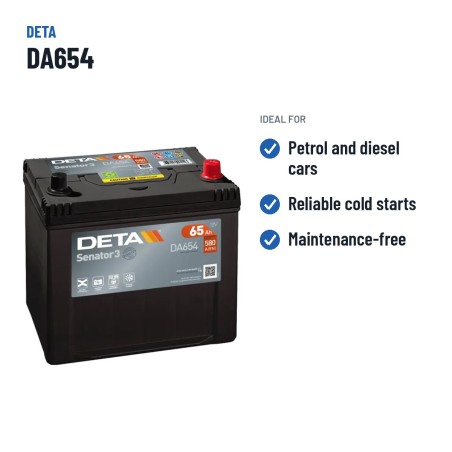 Car battery Deta DA654 12V 65Ah 580A – recommended uses
