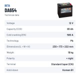 Car battery Deta DA654 12V 65Ah 580A – technical data