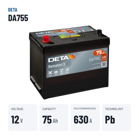 Batteria auto Deta DA755 12V 75Ah 630A | baterias.com