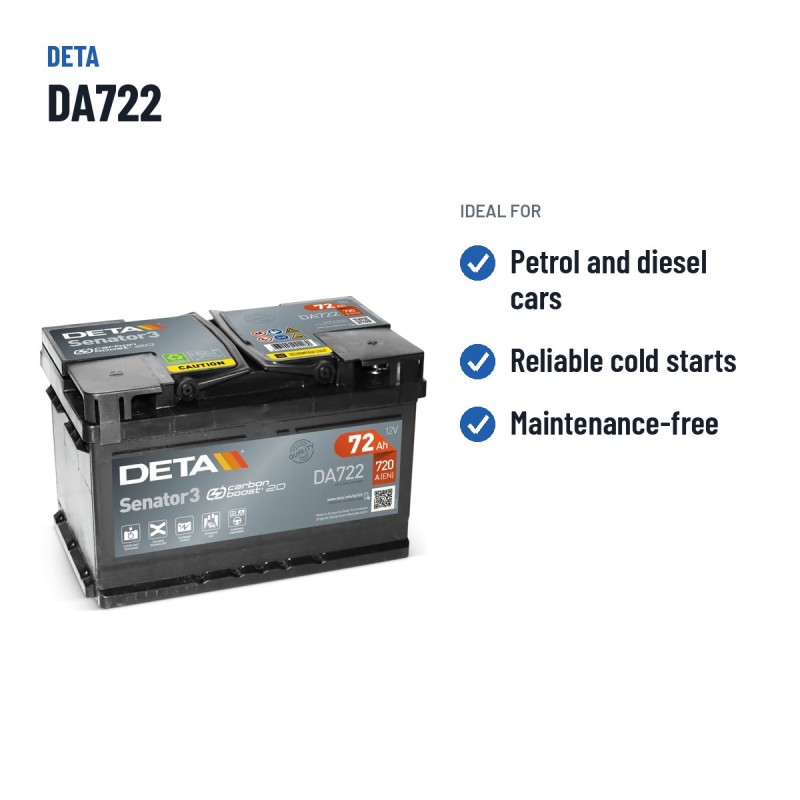 Bateria de carro Deta DA722 12V 72Ah 720A – utilizações recomendadas