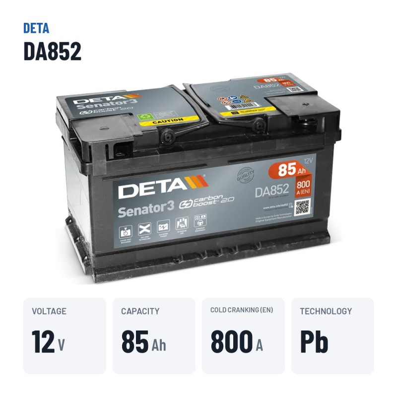 Bateria de carro Deta DA852 12V 85Ah 800A | baterias.com