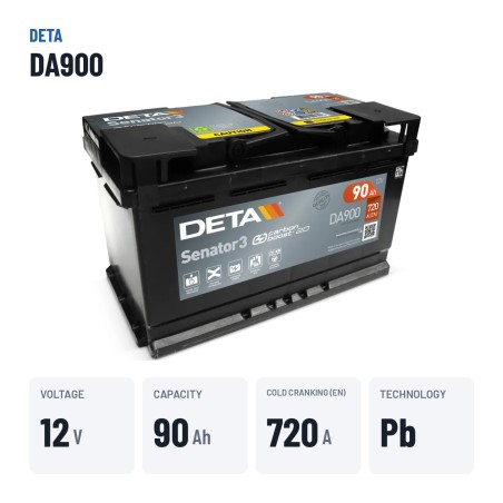 Batterie voiture Deta DA900 12V 90Ah 720A – caractéristiques clés