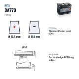 Batterie voiture Deta DA770 12V 77Ah 760A – bornes et fixation