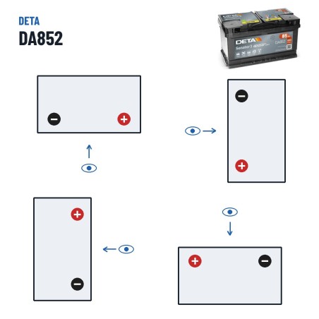 Bateria de carro Deta DA852 12V 85Ah 800A | baterias.com