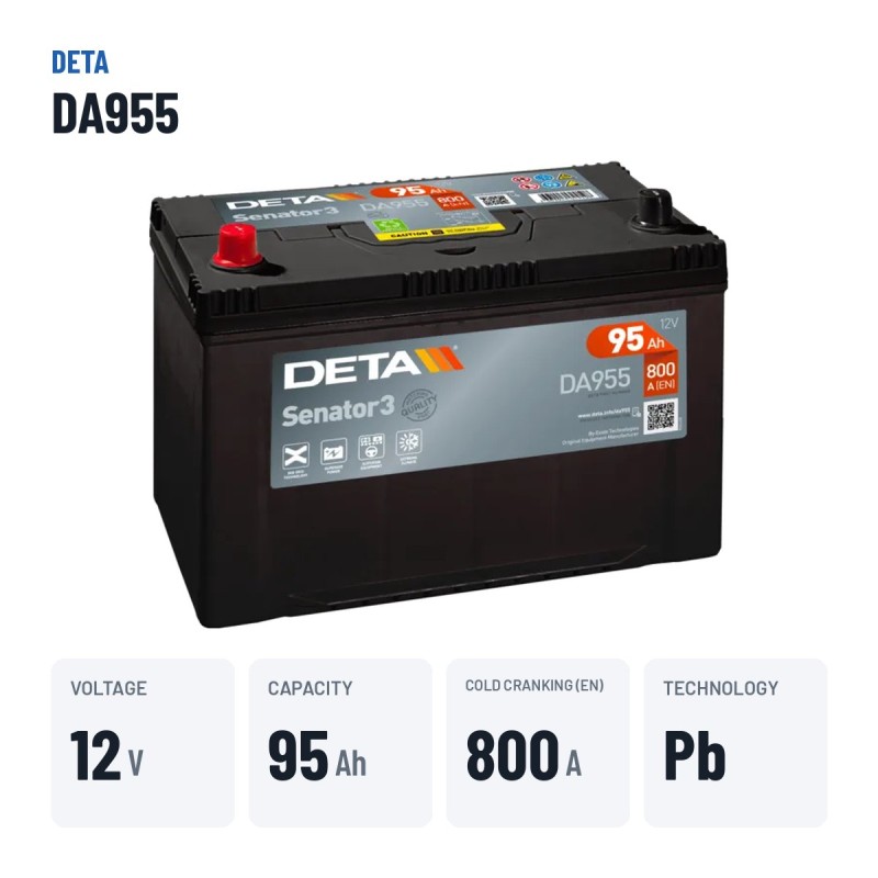 Batterie voiture Deta DA955 12V 95Ah 800A | baterias.com