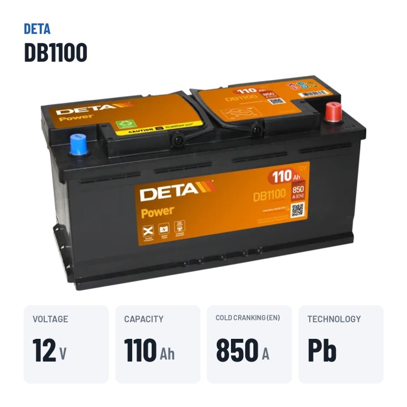 Batteria auto Deta DB1100 12V 110Ah 850A – dati principali
