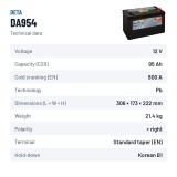 Batteria auto Deta DA954 12V 95Ah 800A – scheda tecnica