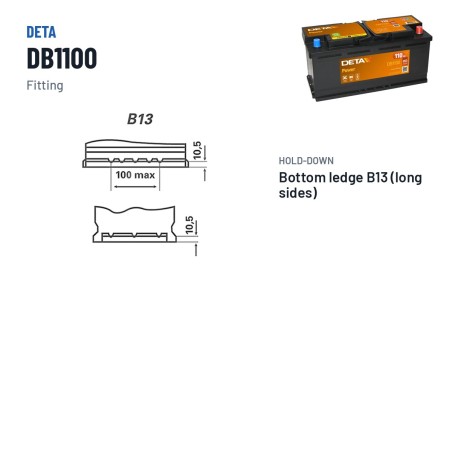 Batería de coche Deta DB1100 12V 110Ah 850A – borne y sujeción