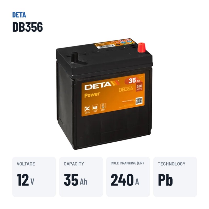 Batteria auto Deta DB356 12V 35Ah 240A – dati principali