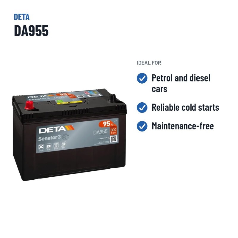 Batterie voiture Deta DA955 12V 95Ah 800A | baterias.com
