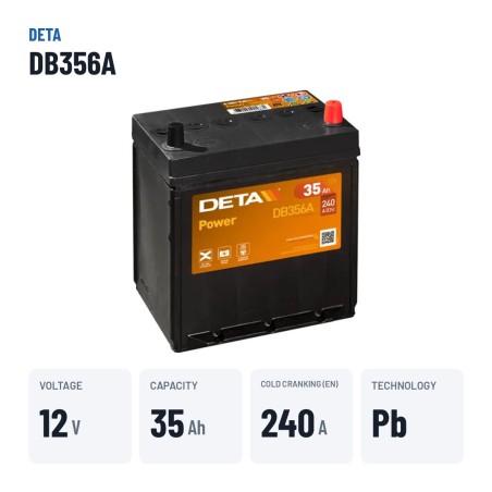 Batterie voiture Deta DB356A 12V 35Ah 240A – caractéristiques clés