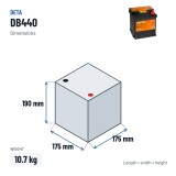 Batteria auto Deta DB440 12V 44Ah 400A – dimensioni 175 × 175 × 190 mm