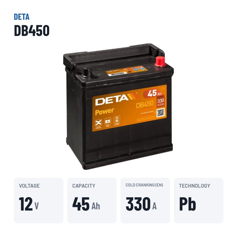 Batería de coche Deta DB450 12V 45Ah 330A – datos clave