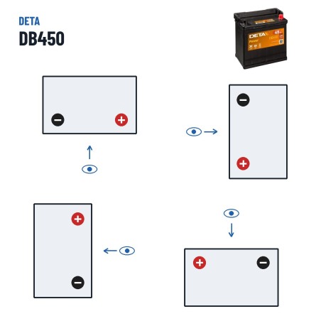 Car battery Deta DB450 12V 45Ah 330A – polarity (layout 0, + right)