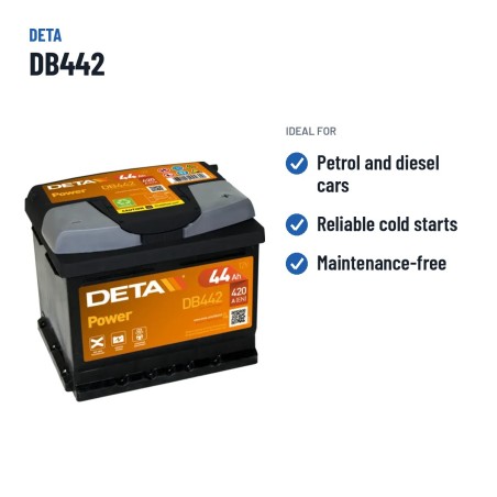 Batterie voiture Deta DB442 12V 44Ah 420A – utilisations recommandées