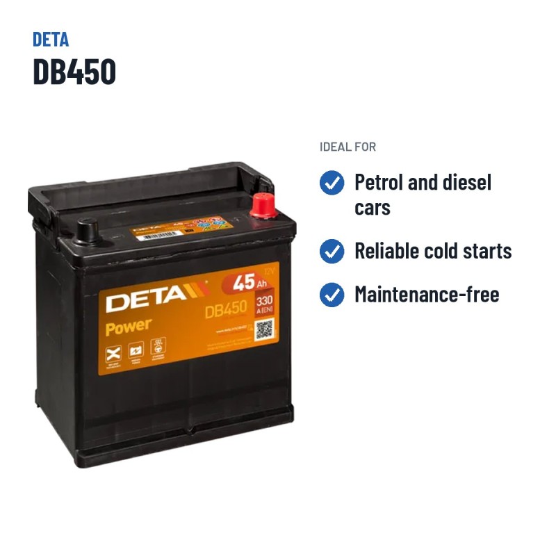Batería de coche Deta DB450 12V 45Ah 330A – usos recomendados