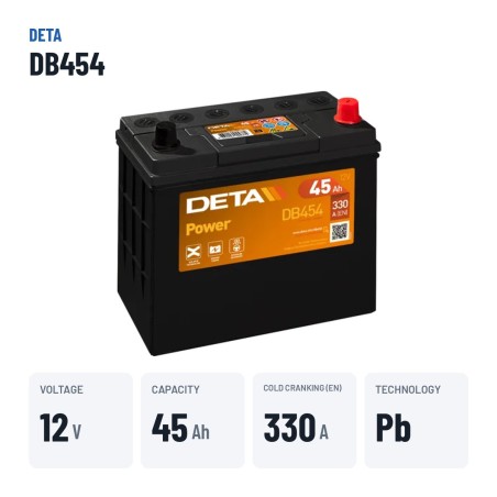 Batterie voiture Deta DB454 12V 45Ah 330A – caractéristiques clés