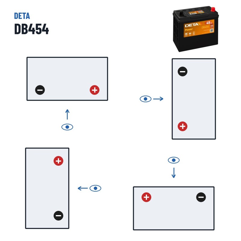 Bateria de carro Deta DB454 12V 45Ah 330A – polaridade (esquema 0, + direita)