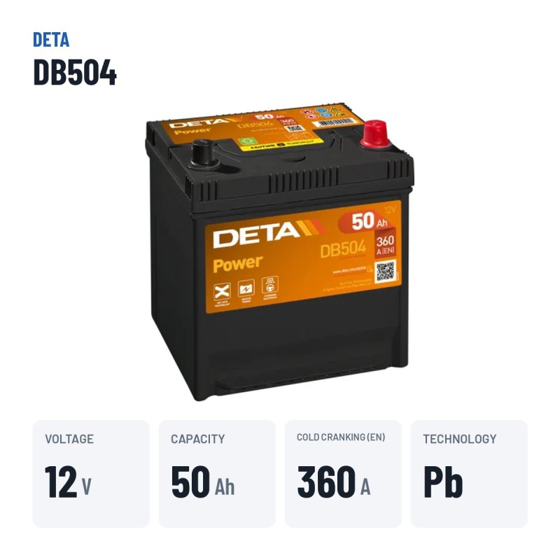 Autobatterie Deta DB504 12V 50Ah 360A – wichtigste Daten