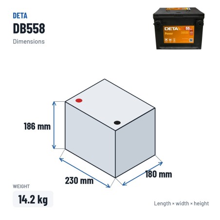 Batería de coche Deta DB558 12V 55Ah 620A | baterias.com
