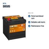 Car battery Deta DB505 12V 50Ah 360A | baterias.com