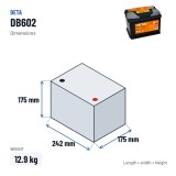 Bateria de carro Deta DB602 12V 60Ah 540A – medidas 242 × 175 × 175 mm