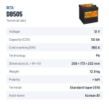 Car battery Deta DB505 12V 50Ah 360A | baterias.com