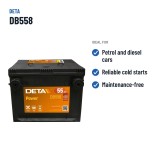 Batería de coche Deta DB558 12V 55Ah 620A | baterias.com