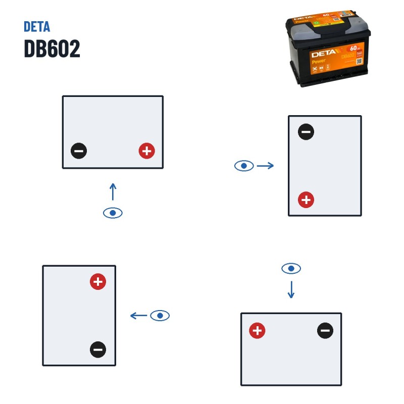Bateria de carro Deta DB602 12V 60Ah 540A – polaridade (esquema 0, + direita)