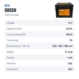 Batería de coche Deta DB558 12V 55Ah 620A | baterias.com