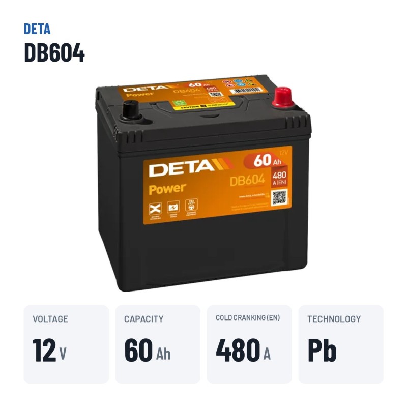 Batteria auto Deta DB604 12V 60Ah 480A – dati principali