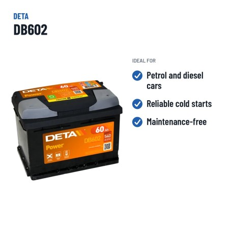 Bateria de carro Deta DB602 12V 60Ah 540A – utilizações recomendadas