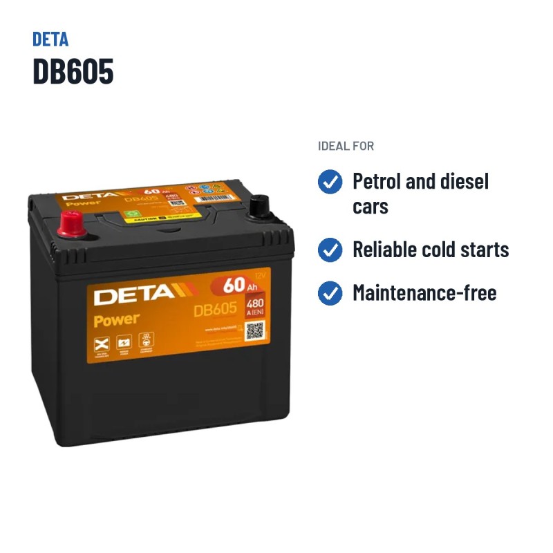 Batteria auto Deta DB605 12V 60Ah 480A – usi consigliati