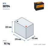 Batterie voiture Deta DB704 12V 70Ah 540A – dimensions 270 × 173 × 222 mm