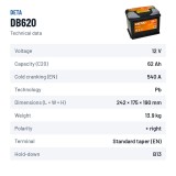 Bateria de carro Deta DB620 12V 62Ah 540A – ficha técnica