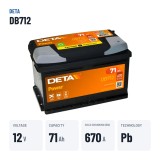 Car battery Deta DB712 12V 71Ah 670A – key specs