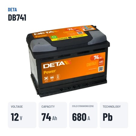 Batteria auto Deta DB741 12V 74Ah 680A – dati principali
