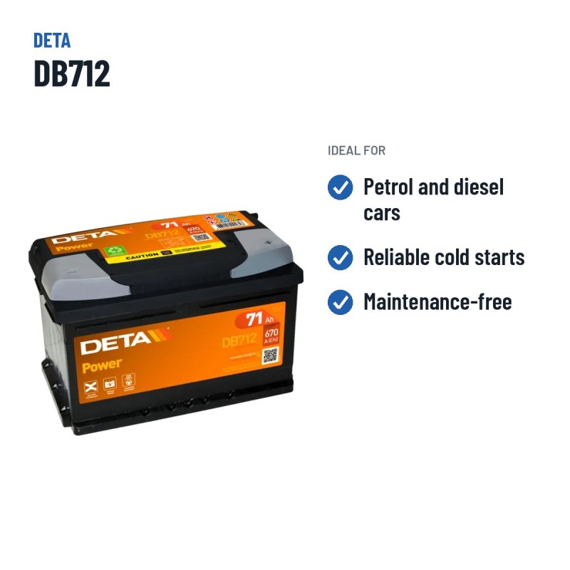 Autobatterie Deta DB712 12V 71Ah 670A – empfohlene Einsatzbereiche